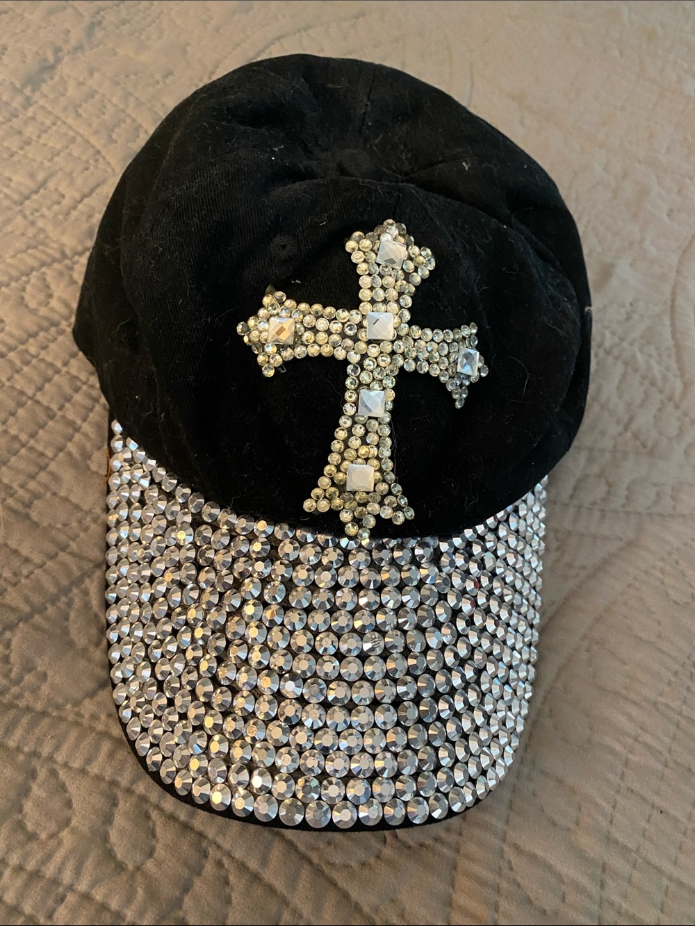 Black Rhinestone Cross Baseball Cap
